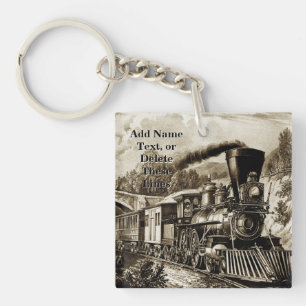 Porte-clefs Ajouter un nom Texte, moteur de train à vapeur Vi
