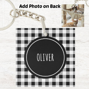 Porte-clefs Ajouter une photo, nom Buffalo Check Black Acryliq