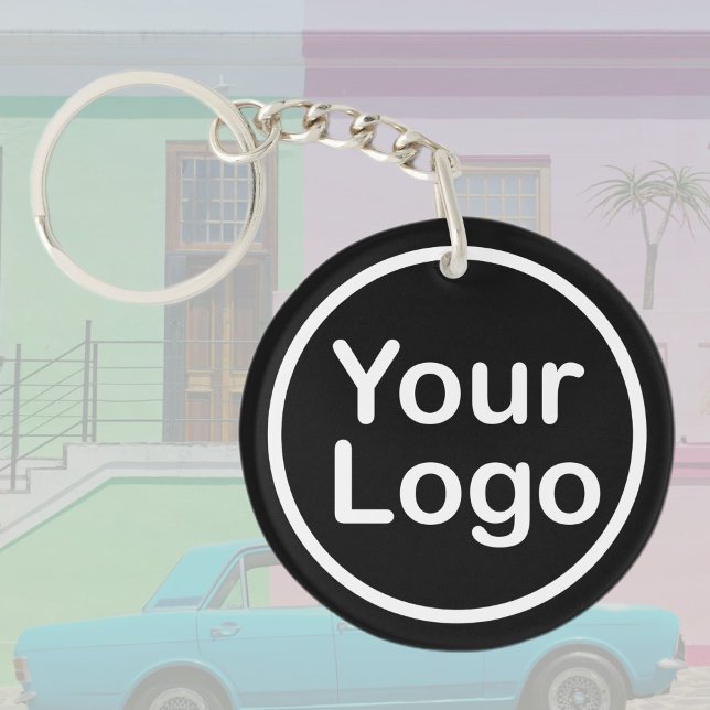 Porte-clefs Ajouter votre propre logo | Arrière - plan noir (Créateur téléchargé)