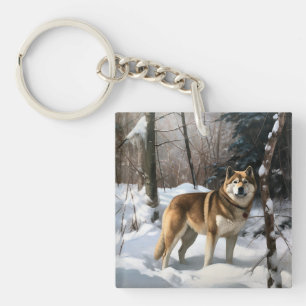 Porte-clefs Akita Laissez tomber la neige de Noël