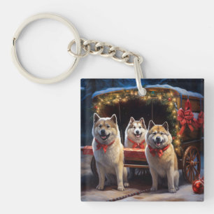 Porte-clefs Akita Snowy Sleigh Ride Décor de Noël