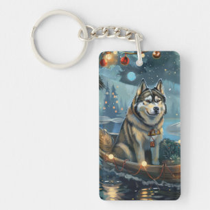 Porte-clefs Alaskan Malamute Noël Festive Voyage