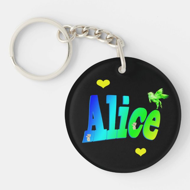 Porte-clefs Alice, Girls Nom Logo Avec Coeurs, (Devant)
