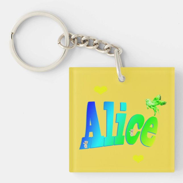 Porte-clefs Alice, Girls Nom Logo Avec Coeurs, (Devant)