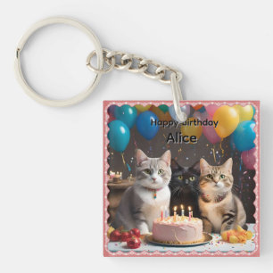 Porte-clefs Alice Nom Avec Fête D'anniversaire Chats,