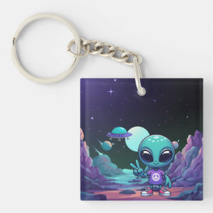 Porte-clefs Alien de paix mignon et vaisseau spatial