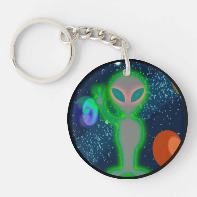 Porte-clefs Alien d'espace rougeoyant masqué de paix (Devant)
