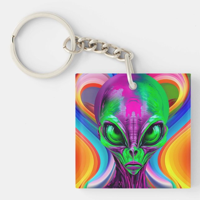 Porte-clefs Alien Géométrique Coloré Moderne (Devant)