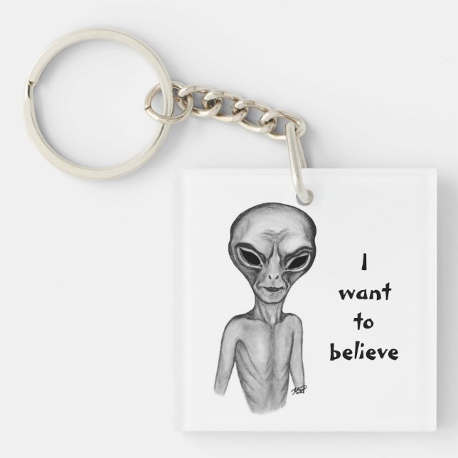 Porte-clefs Alien gris, je veux croire (Devant)