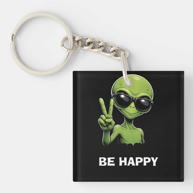 Porte-clefs Alien mignon avec deux doigts levés (Devant)