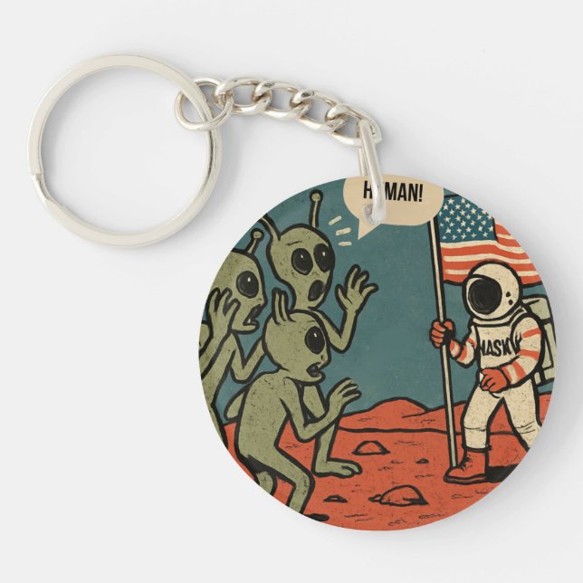 Porte-clefs Aliens et astronautes amusants dans l'espace (Devant)
