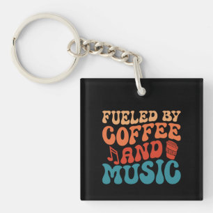 Porte-clefs Alimenté par Café & Musique Retro Typographie Vint