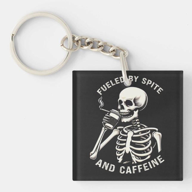 Porte-clefs Alimenté par Spite and Caffeine Skeleton Coffee Lo (Devant)
