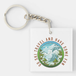Porte-clefs Aller skier voyager et s'amuser logo de voyage.
