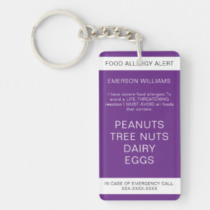 Porte-clefs Allergie alimentaire Alerte Médicale Contact d'urg