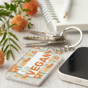 Porte-clefs Allez Vegan ! Joli rétro muté fleurs des années 19