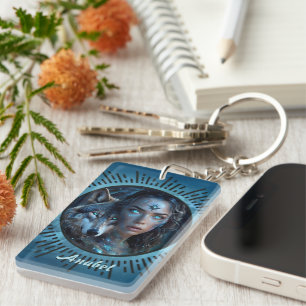 Porte-clefs Alliance céleste du loup et de la belle femme