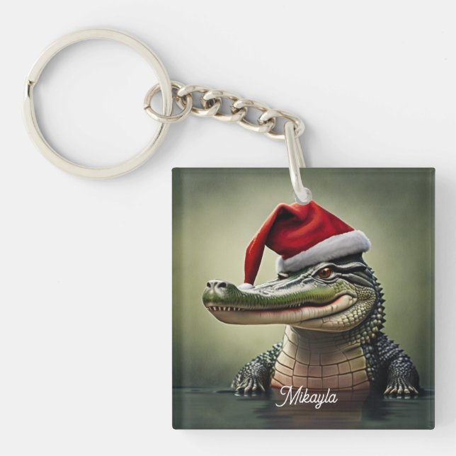 Porte-clefs Alligator amusant à Santa Hat (Devant)