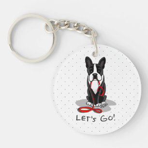 Porte-clefs Allons-y ! Boston Terrier (noir) Drôle chien