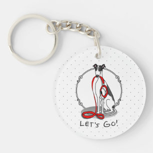 Porte-clefs Allons-y ! (marcher) Chien gris (noir blanc) Drôle