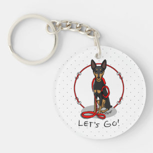 Porte-clefs Allons-y ! Promenade du Pinscher Nain (noir fauve