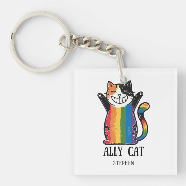 Porte-clefs Ally Cat - Rainbow Cat LGBTQ Pride (2) (Devant)