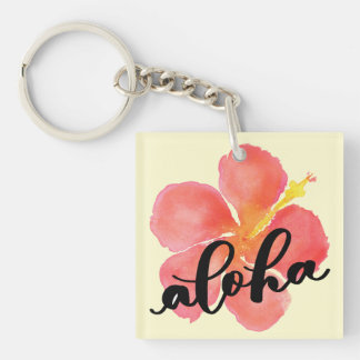 Porte-clefs Aloha Red Hibiscus Carré Mini