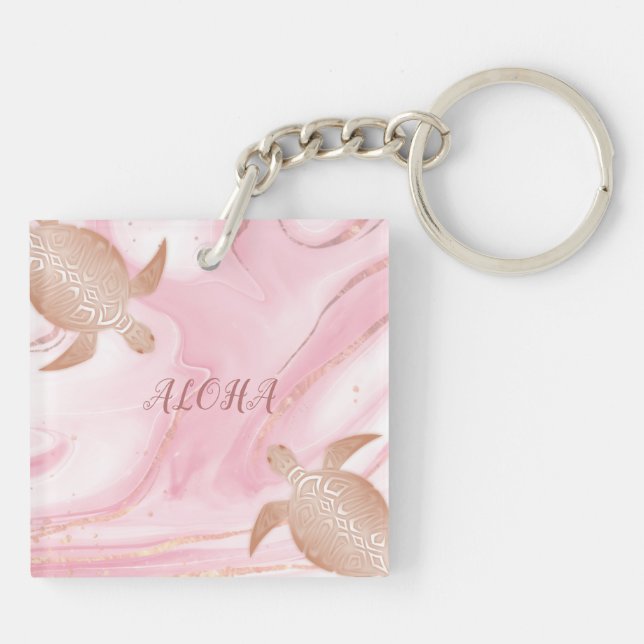 Porte-clefs Aloha rose Tortue en or (Dos)