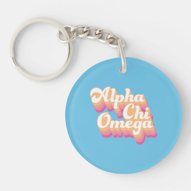 Porte-clefs Alpha Chi Omega | Écriture Groovy (Devant)