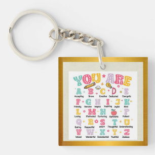 Porte-clefs Alphabet Coloré Texte Positif Retour à l'École