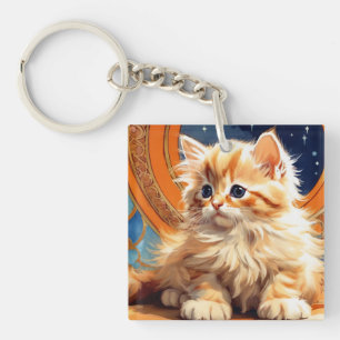 Porte-clefs Alphonse Mucha Art Nouveau Chat orange