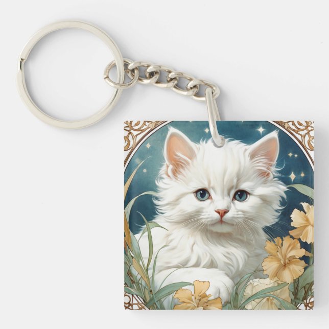 Porte-clefs Alphonse Mucha Art Nouveau Kitten (Devant)