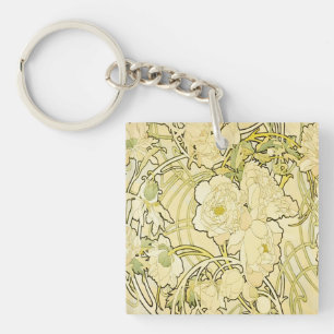 Porte-clefs Alphonse Mucha Pivoines Motif Floral Art Nouveau