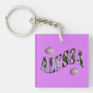 Porte-clefs Alyssa, Nom Logo Fait Avec Hydrangeas,
