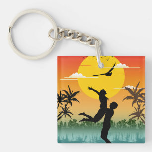 Porte-clefs Amant de la Silhouette du Coucher de Soleil Cadeau