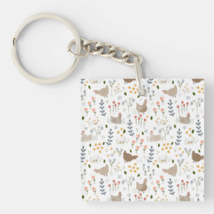 Porte-clefs Amateurs de poulet Ferme Animaux Plutôt Floral