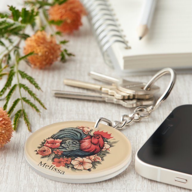 Porte-clefs Amateurs de poulet mignon ajouter le nom (Devant Droit)