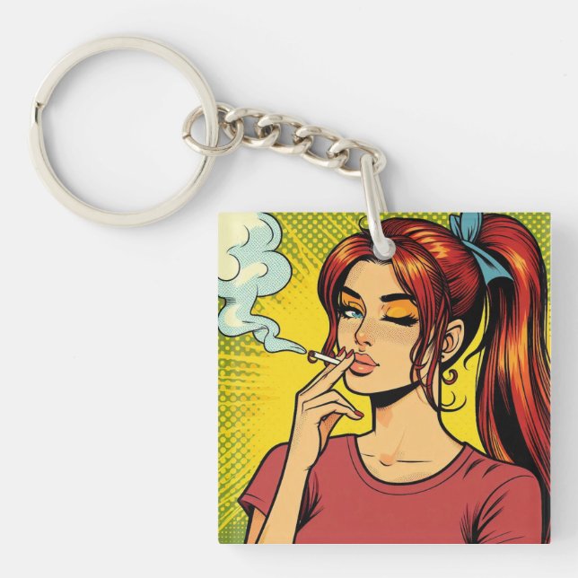 Porte-clefs Amateurs de tabac | Pop art | Fille fumeuse | Ciga (Devant)