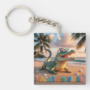 Porte-clefs "Ambiance de vacances" Crocodile cool sur la plage