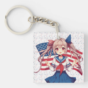 Porte-clefs Américaine patriotique fille d'anime
