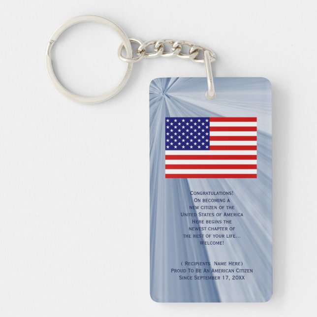 Porte-clefs American Citizenship Flag Award avec date par Janz (Devant)