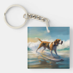 Porte-clefs American Engligh Foxhound Beach Surfing Paining