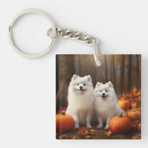 Porte-clefs American Eskimo Chiot Automne Citrouille délice