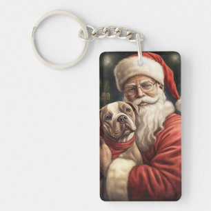 Porte-clefs American Staffordshire avec Noël au Père Noël