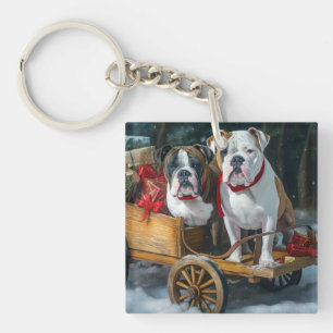 Porte-clefs American Staffordshire Traîneau enneigé Noël