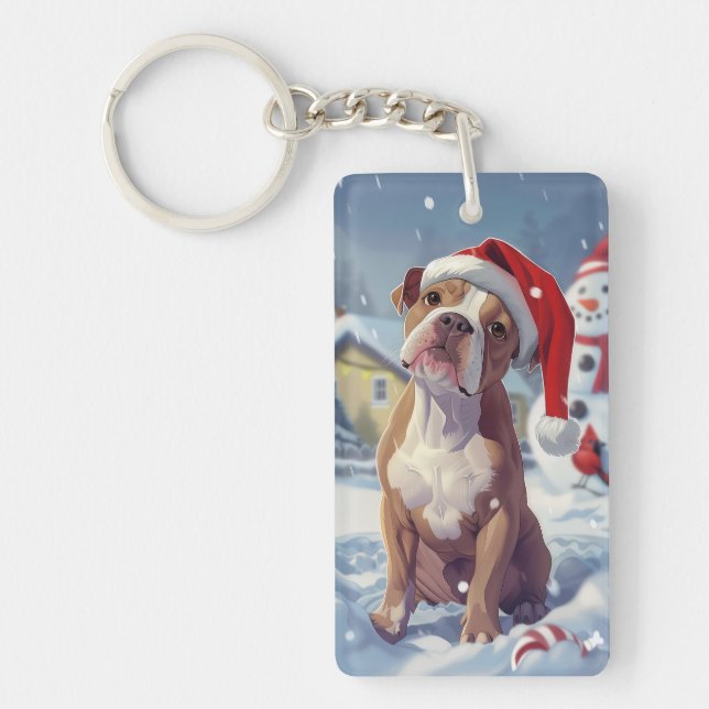 Porte-clefs American Staffordshire Winter Wonderland Noël (Devant)