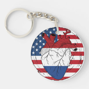 Porte-clefs American USA Koningsdag Dutch Pays-Bas Heart
