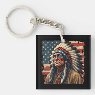 Porte-clefs Amérindien Chef Patriotique Américain
