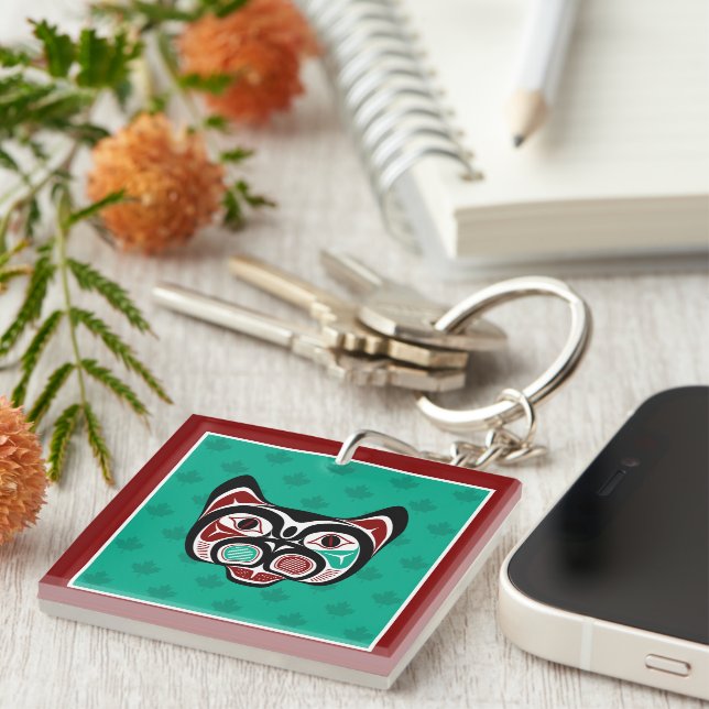 Porte-clefs Amérindiens Red Black Vector Art Haida Kitty (Devant Droit)