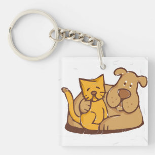 Porte-clefs Amis de quatre ans Chat et chien ensemble